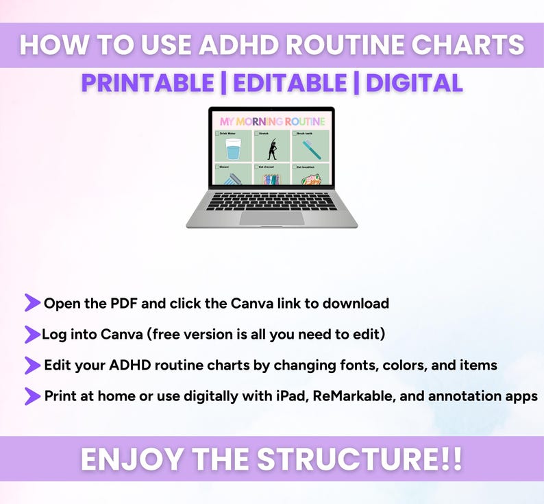 ADHD Neurodivergent Daily Visual Schedule, Editable Routine Cards ...