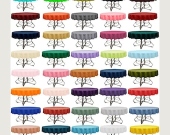 54" ROUND - Polyester Poplin Washable Round Tablecloth - Table Cover Fabric Table Cloth for Dinning, Kitchen, Party, Holiday. Choose Color