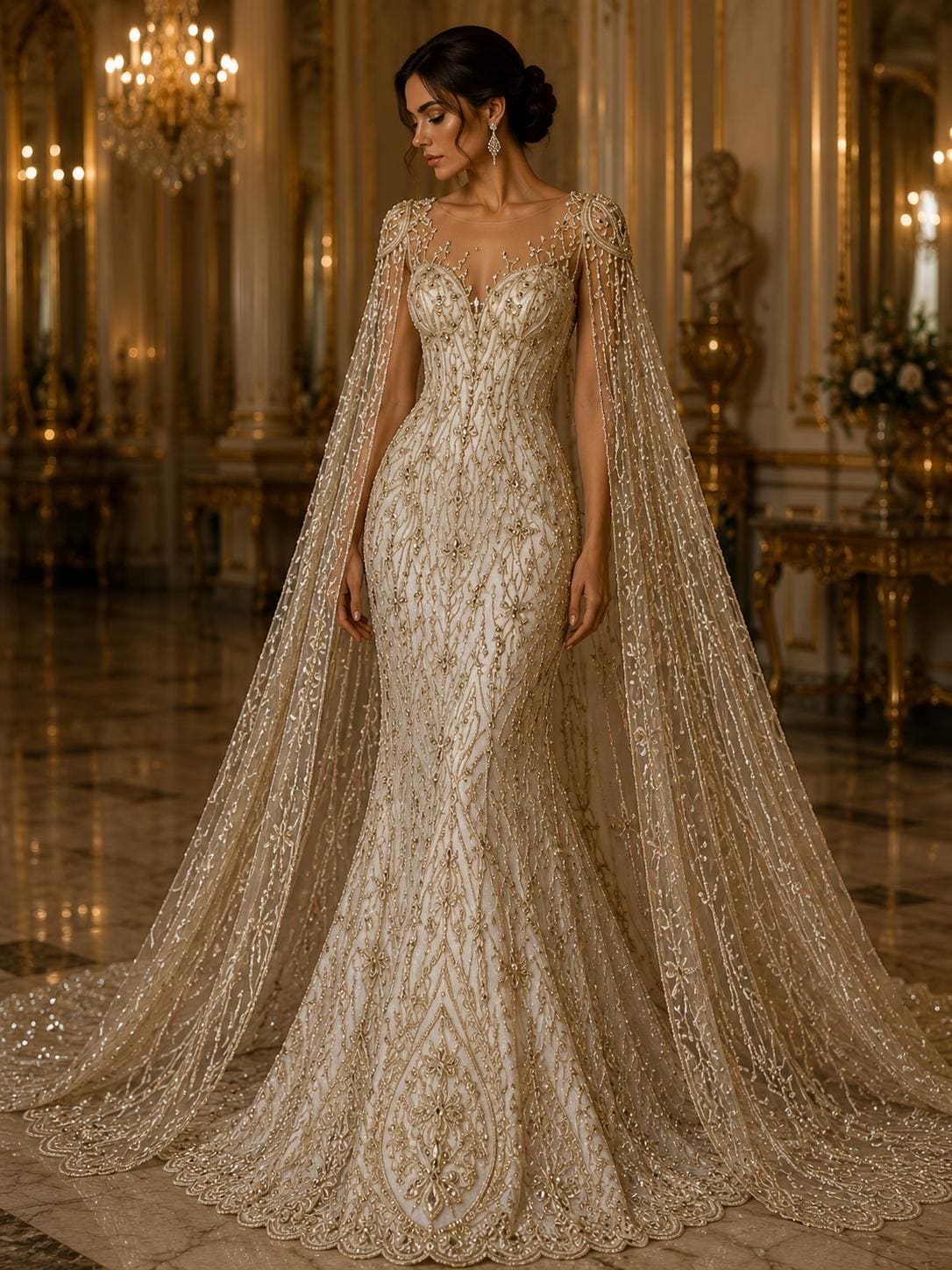 champagne beaded wedding dress Variant:XLarge