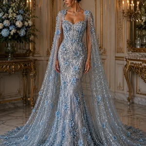 blue dress silver or gold Light and custom Prom Dresses