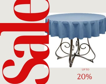 DUSTY BLUE - Polyester Poplin Washable Round Tablecloth,  Table Cover Fabric Table Cloth for Dinning, Kitchen, Party, Holiday