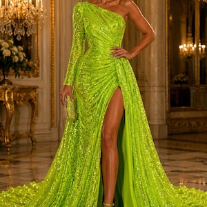 sparkly lime green dress Lime Green Sequin Designer Halter Neck Mermaid Dress