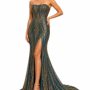 slim fit dress slacks Gold Applique Royal Blue Sequin Tailor Made Mermaid Prom Dress main image 1