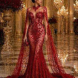 lace prom dress etsy Red Lace Prom Dress