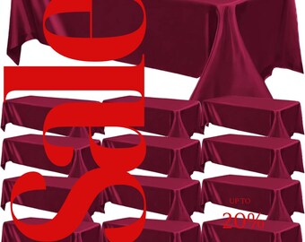 BURGUNDY - 12 PACK - Tablecloth Satin Tablecloth Wedding Rectangle Tablecloth Smooth Fabric Overlay Cover for Wedding Banquet Party Events
