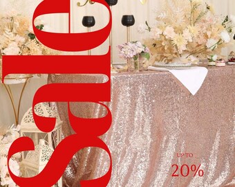 SEQUIN - Sequin Tablecloth -  ROSE GOLD - Table Overlay Rainbow Table Cloths With Seams tablecloth Sparkly Wedding Party Decorations.