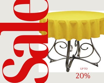 YELLOW - Polyester Poplin Washable Round Tablecloth,  Table Cover Fabric Table Cloth for Dinning, Kitchen, Party, Holiday