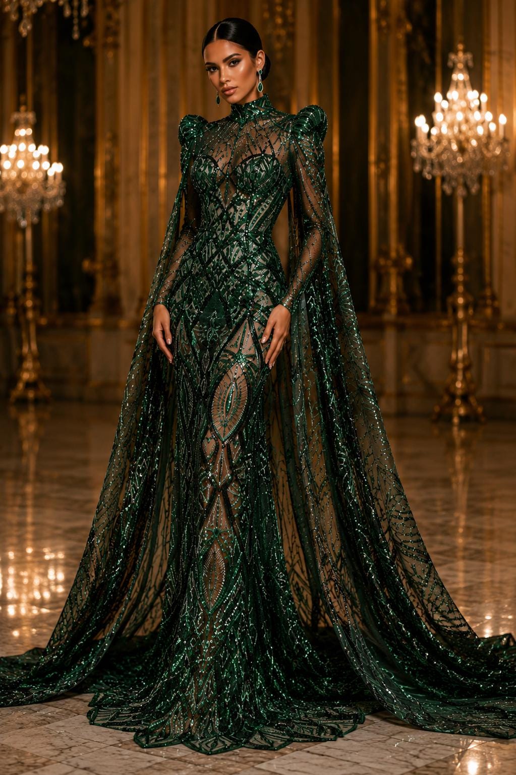 emerald green mermaid dress with sleeves Prom Size:34/32 measurements - 31.5