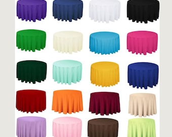 120" ROUND - Polyester Round Poplin Washable Tablecloth - Table Cover Fabric Cloth for Dinning, Kitchen, Party, Holiday. Choose Color