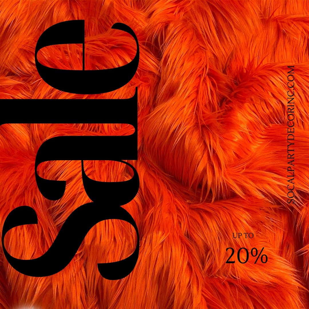 Polar Bear Shaggy Faux Fur Fabric / Orange / Sold By The Yard