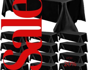BLACK - 12 PACK - Tablecloth Satin Tablecloth Wedding Rectangle Tablecloth Smooth Fabric Overlay Cover for Wedding Banquet Party Events