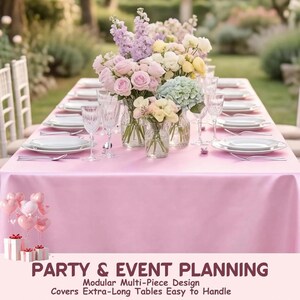 SATIN -  PINK - Rectangular Table Cover Bright Tablecloth Smooth Fabric Table Decoration for Wedding Banquet Party Events,