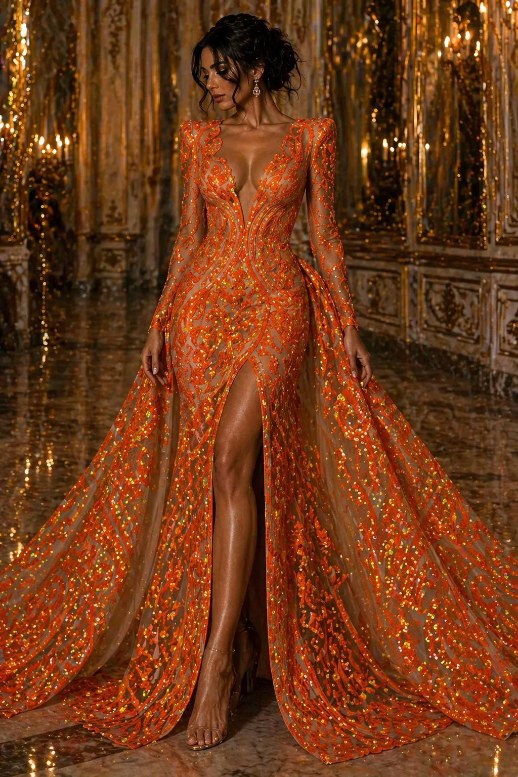 Orange Sequin Dress - Etsy Orange Sequin Dress - Etsy