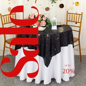 SEQUIN - Sequin Tablecloth - BLACK - Sequin Overlay Glitter Table Cover Dinning Table Linen for Party Event Decoration Birthday.