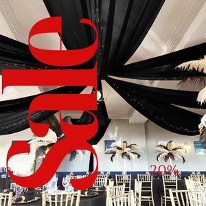 CZARNY - 6 paneli sufitowych zasłon na wesele 5ftx21ft Przezroczysta zasłona z szyfonu Tkanina łukowa drapowanie na przyjęcie ceremonia urodziny baby shower