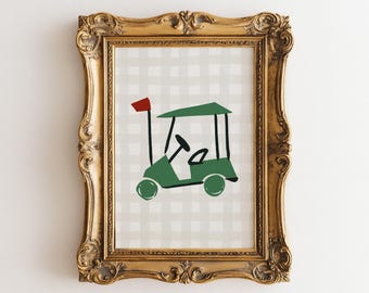 Decoración de pared para habitación infantil con temática de golf, lámina con carrito de golf para niños, decoración deportiva para habitación infantil, regalo para baby shower con temática de golf, regalo para amantes del golf, póster digital para sala de juegos, descarga gratuita.