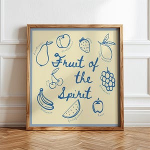 Fruit of the Spirit Digital Print, Retro Christian Wall Art, Scripture Poster, Doodle Bible Print, God Art Fruit Wall Art, Galatians 5:22