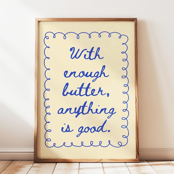 Lámina artística de mantequilla, decoración de cocina moderna, decoración de despensa, arte mural divertido para la cocina, póster divertido para amantes de la comida, regalo para amantes de la mantequilla, descarga digital