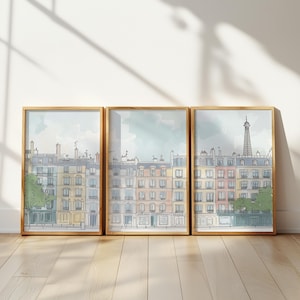 Grandmillenial Parisian Street Scene, Wall Art Set of 3, Nursery Paris Wallpaper Alternative, Parisian Wall Art, Neutral Nursery Digital Art