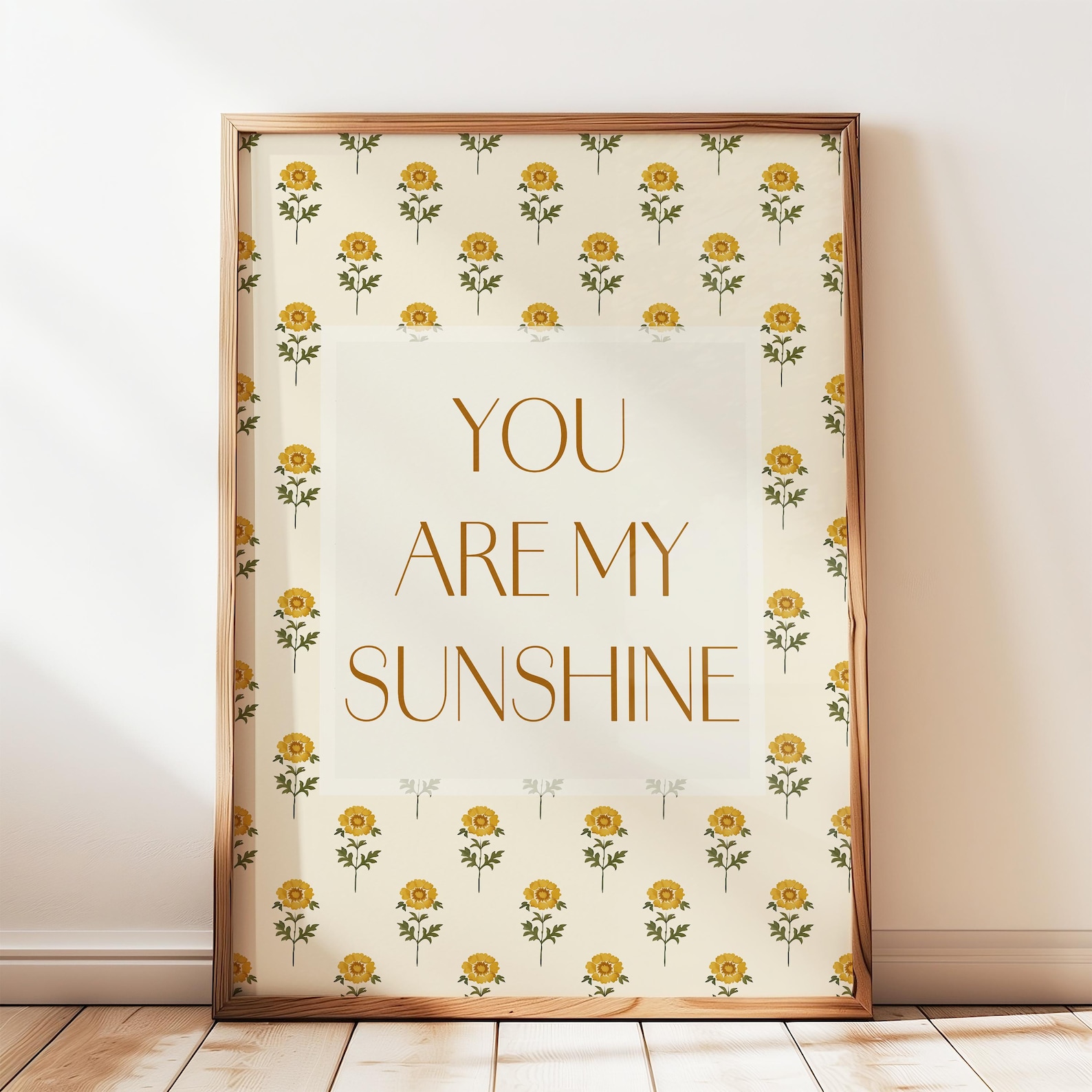 You Are My Sunshine Poster, Vintage Nursery Wall Decor, Marigold Flower