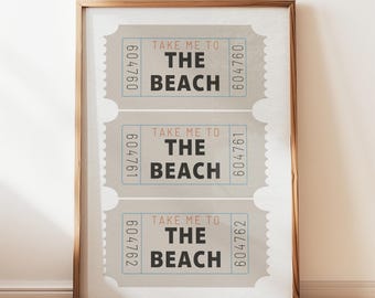 Llévame a la playa - Lámina decorativa para pared, decoración para casa de playa, impresión de boleto vintage, letrero para cabaña, regalo de verano para casa de playa, descarga digital