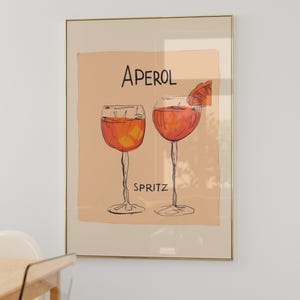 Impresión de Aperol Spritz, póster de cóctel retro, arte de pared de cóctel de alcohol Aperol Spritz, decoración de carrito de bar para el hogar, letrero retro, regalo de coctelería de bebidas