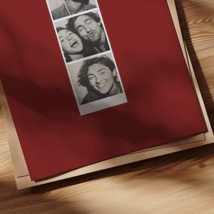 A set of 3 custom Photo Booth print in a red, pink and striped red and white color.
