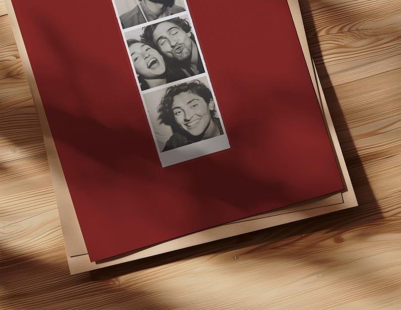 A set of 3 custom Photo Booth print in a red, pink and striped red and white color.