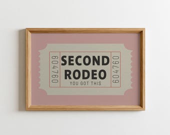 Second Rodeo Ticket Stub Wall Art, Dusty Rose Western Poster, Funny Second Baby Announcement, Retro Trendy Nursery Decor, Digital Download