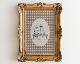 Golden Retriever Puppy Watercolor Print: Boy and Dog Sketch, Vintage Nursery Art (Digital Download)