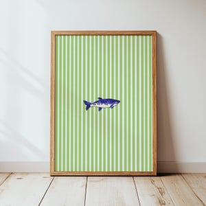 Green Stripe Sardine Print, Kitchen Wall Art, Fish Print, Retro Kitchen Decor, Trendy Seafood Wall Art, Retro Sardines Wall Art, Foodie Gift