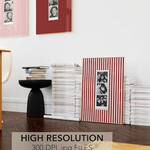 A set of 3 custom Photo Booth print in a red, pink and striped red and white color.