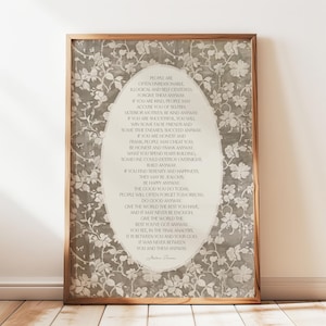 Mother Teresa Anyway Poem Digital Print, Poetry Prints, Literary Art, Catholic, Christian Decor, Motivational, Neutral Inspirational Quote,