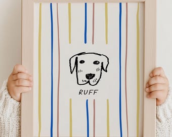 Colorful Funny Dog Wall Art Print, Cool Puppy Portrait, Modern Pet Poster, Kids Room Nursery Decor, Golden Retriever Print, Digital Download