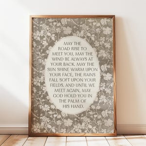Irish Blessing Wall Art, May the Road Rise Poem for New Home, Neutral Botanical Pattern Tapestry Art, William Morris Print, Digital Download