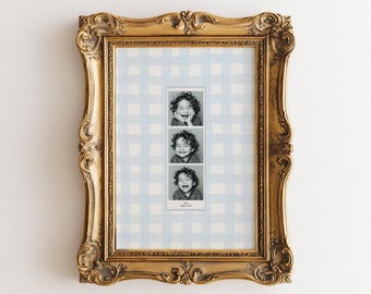 Custom Photo Booth Template, Blue Gingham Nursery Decor, Photo Strip Mat 2x3, Custom Matting, Editable Canva Template, Digital Download