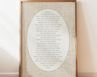 Two Little Shadows Poem Digital Print, Poem For Mothers, Motherhood Quotes, Mother's Day Present, Nursery Poem Print, Baby Shower Poem