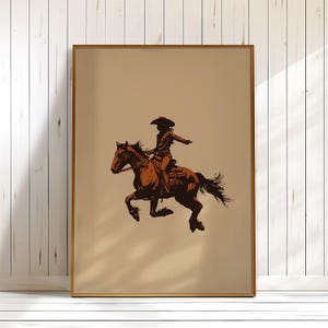 Cowgirl Bucking Bronco Graphic Print, Southwestern Room Decor, Cowgirl Wall Art, Neutral Western Wall Art, Boho Wall Art, Rodeo Poster