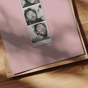 A set of 3 custom Photo Booth print in a red, pink and striped red and white color.