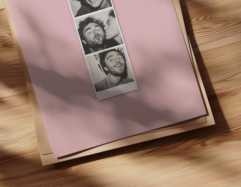 A set of 3 custom Photo Booth print in a red, pink and striped red and white color.