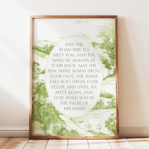Irish Blessing Print, May the Road Rise Poem for New Home, Housewarming Gift, Simple Toile De Jouy, Vintage Celtic Wall Art Digital Download