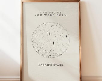 Mapa estelar personalizado para el nacimiento, póster "La noche en que naciste", arte de pared personalizado para la habitación del bebé con nombre, decoración minimalista de estrellas para la habitación del bebé, digital.