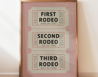 First Rodeo Ticket Stub Wall Art, Pink Trendy Dorm Decor, Western Boho Rodeo Poster, Retro Cream Aesthetic Nursery Print, Digital Download
