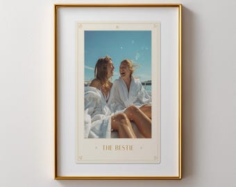 Tarot Card Bestie Photo CANVA Template, Personalized Friendship Wall Art Dorm Room Decor, Best Friends College Gift, Unique Custom Art Print