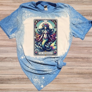 Tarot The Mermaid bleached t-shirt, vintage, retro, distressed shirt, custom, horror, goth, bleached tee, graphic tee, witchy shirt, tarot