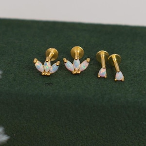 Opal Stud Earrings - 18G Stud white opal flat back Stud Earring -Gold Cartilage Earring- Sterling Silver Conch Earrings - Tiny opal earring
