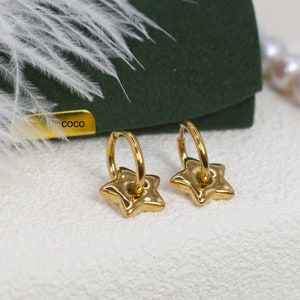 Star Hoop Earrings - Hypoallergenic Earrings - Gold Stainless Steel Earrings -Delicate Earrings - Huggie Earrings - Gold Hoop Earrings Gift