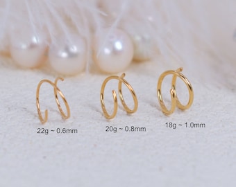 14K Gold Nose Ring Double Nose Ring for Single Pierced - Nose Hoops Tiny Nose Ring Spiral Hoop -14K Gold Nose Silver or Rose Gold Nose Ring