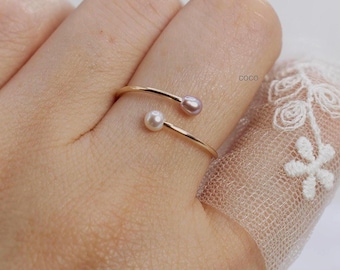 Freshwater Pearl Rings – Stackable Rings – Minimalist Gold Rings – Statement Rings - Dainty Wedding Ring - Wedding Jewelry - Adjustable Ring