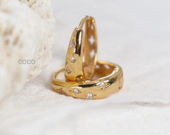 Star Diamond Huggie Earrings - Dainty huggie hoops -Small Hoop Earrings - Minimalist Earrings - Gold Hoop Earrings - Tiny Huggie Earrings